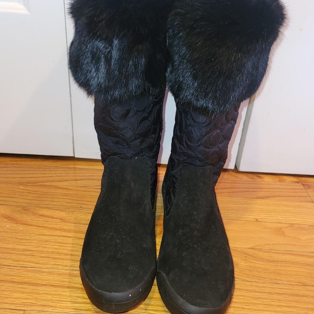 Coach Black Faux Fur-Trim Winter Boots